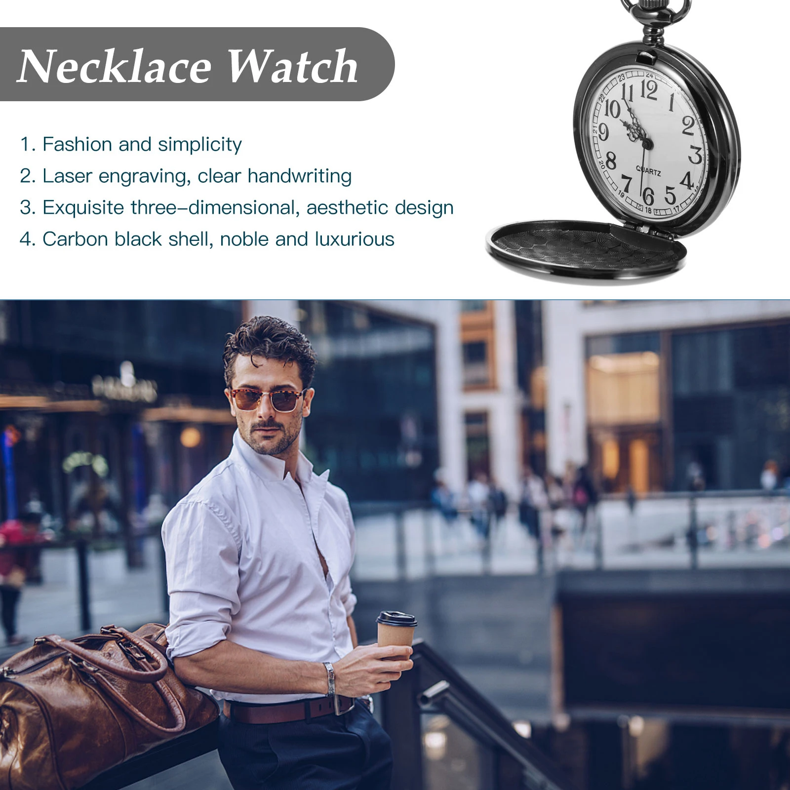 

Laser Engraved Pocket Watch Quartz Movement Necklace Pendant Clear Marking Exquisite Design Practical for Dad