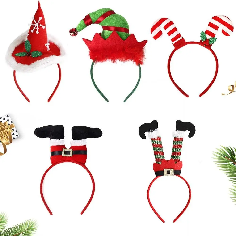 Gifts Foolscap Christmas Hair Hoop Plaid Plush Santa Claus Headband Plastic Cartoon Christmas Cap Hair Bands Party