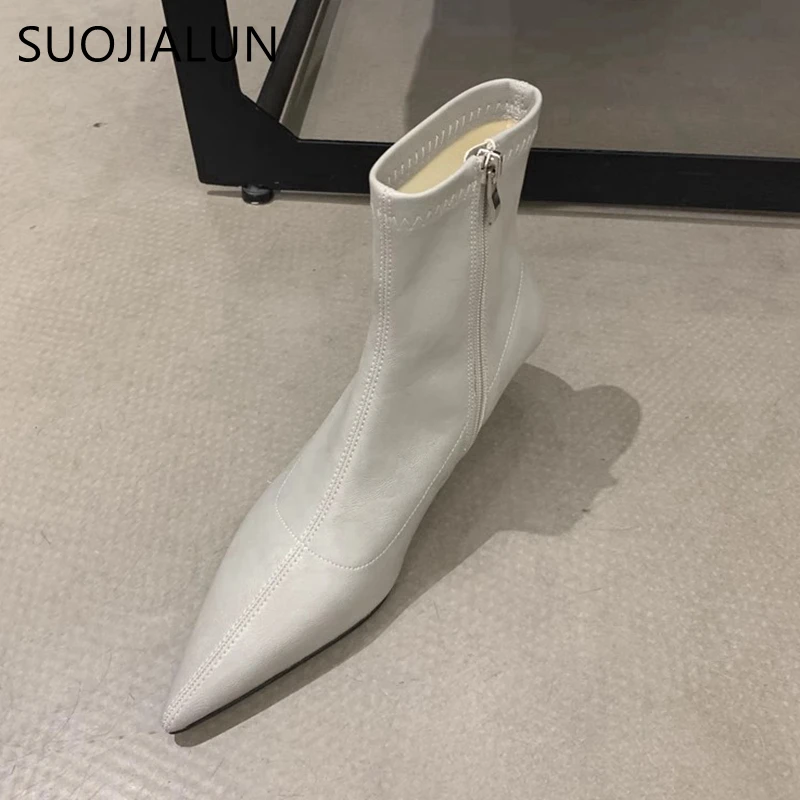 SUOJIALUN 2024 Winter New Brand Women Ankle Boots Fashion High Wedge Heel Ladies Elegant Short Boots Pointed Toe Dress Pumps Sho