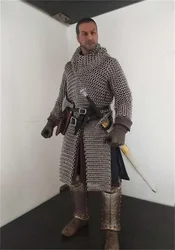 1/6 Coomodel Old Vintage Knight Warrior Sparta Stainless Steel Chain Mail Coat Tops Aging Effect For 12