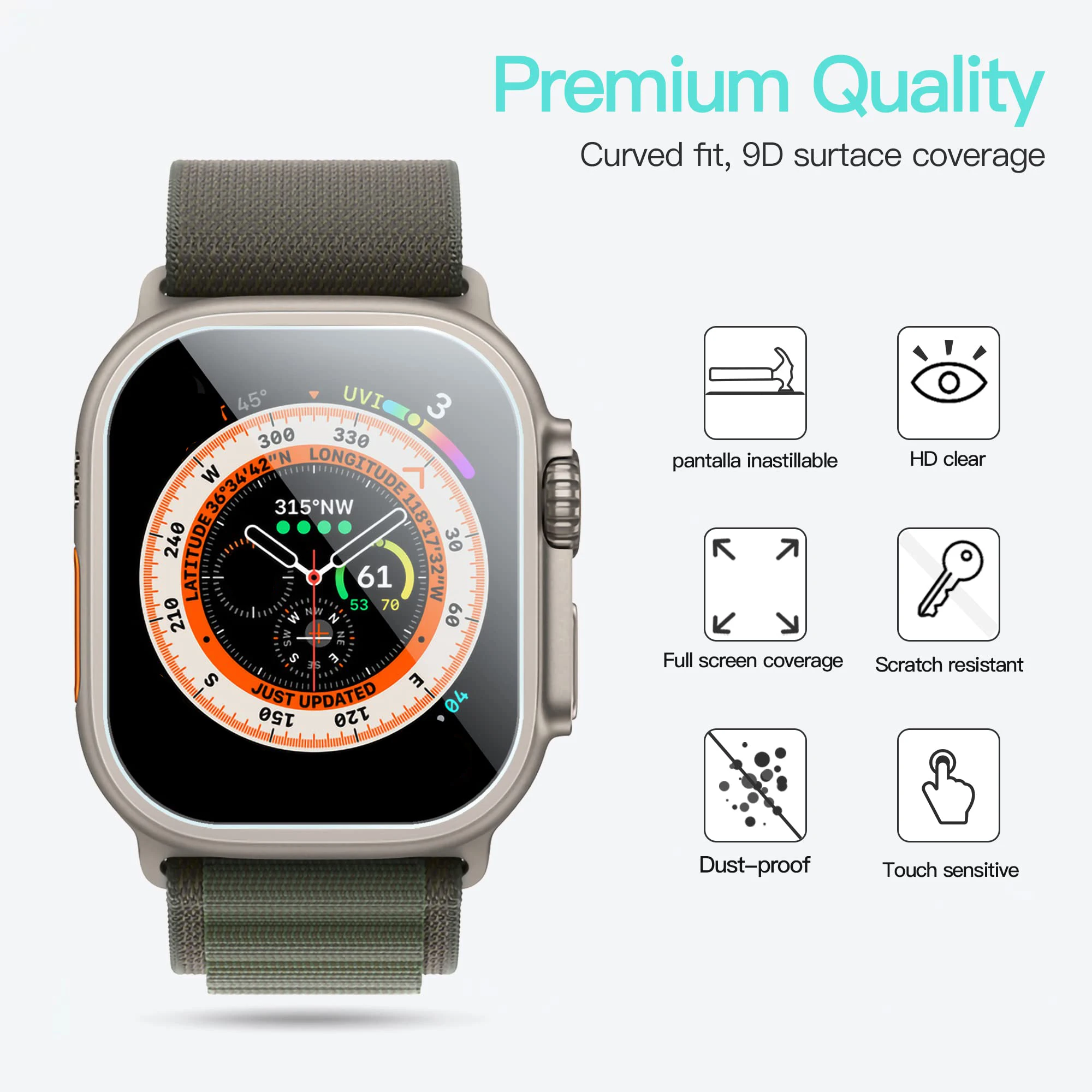 アップルウォッチ用透明強化ガラスフィルム,スクリーンプロテクター,カバー,防水,気泡なし,iwatchアクセサリー,49mm