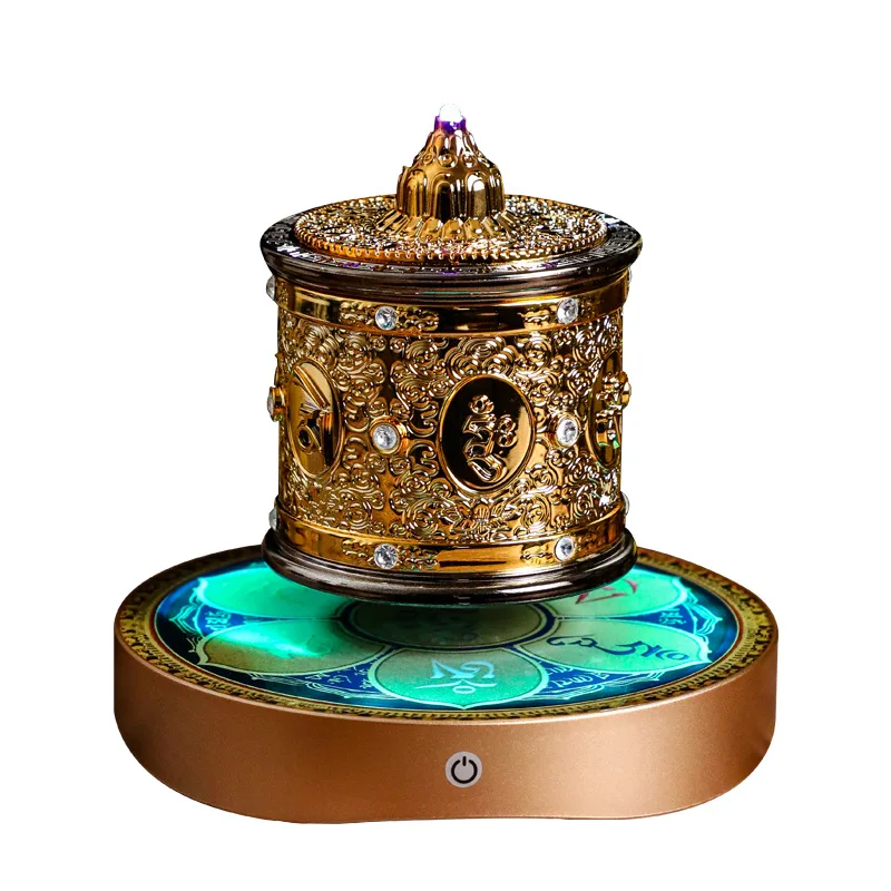 Tibetan Buddhist Turntable Magnetic Levitation Wheel Built-in Scriptures Gilded Surface Automatic Rotation Decorative Ornaments