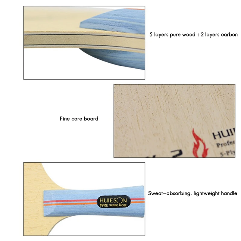 Huieson raket tenis meja karbon hibrida, 7 lapis Bet raket Ping Pong ringan untuk latihan tenis meja