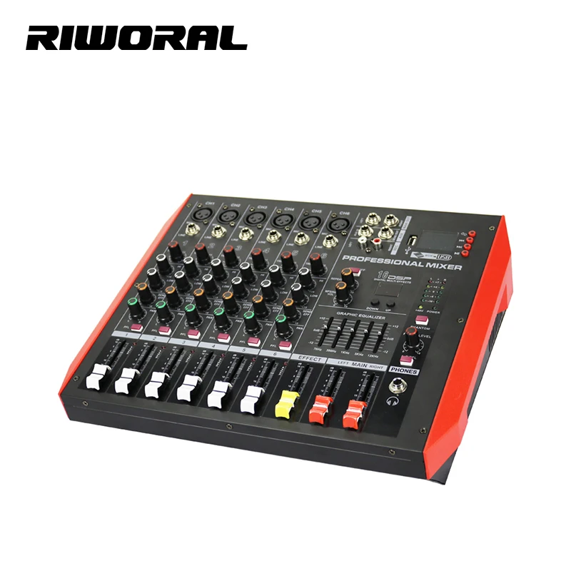 MQ6 Professional 250W Mini Audio Amplifier 6-Channel USB Interface Controller Effect Sound Console Home Powered Metal Mini