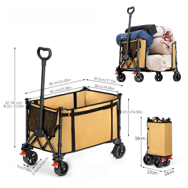 

Легкая складная тележка с двусторонними открывающимися боковинами и вседорожными колесами для путешествий на природе и кемпинга