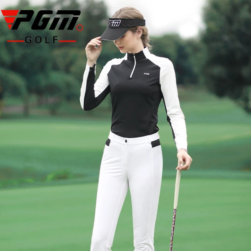 PGM Golf Clothing Women's Long Sleeve T-Shirt Shirt Spring Autumn Sports Casual Polo Shirt Women High Elastic Warm Tops YF339