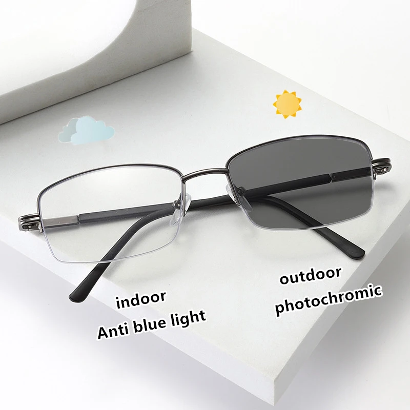 Fashion Photochromic Glasses Anti Blue Lights Vintage Retro Square Metal Frame Women Men Color Change Sunglasses Eyewear