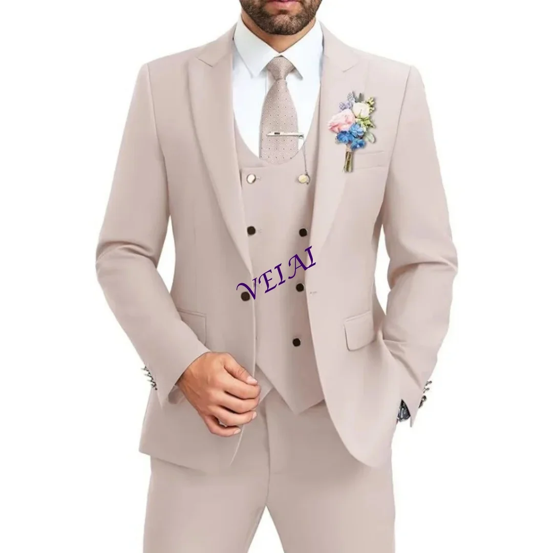 

CustomizedMen's slim fit suit 3-piece set, double breasted ball tailcoat, formal casual jacket, vest, pants, men's wedding dress