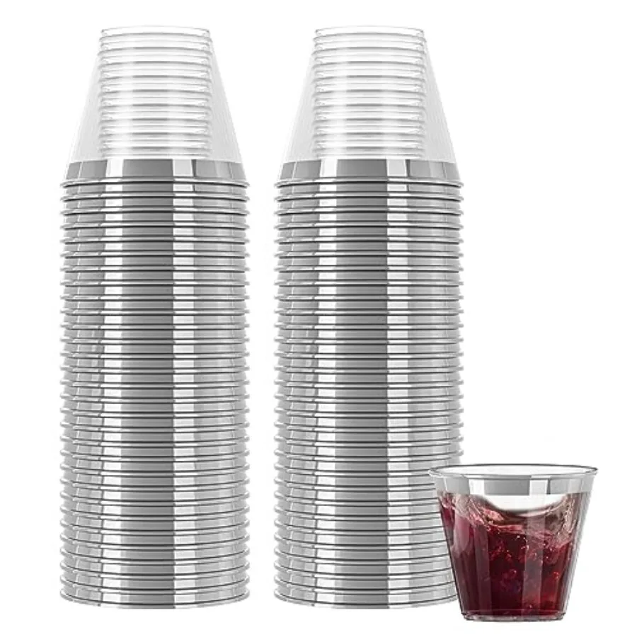 Plastic Cups - 100 Pack - 9 Oz Cups - Hard, Disposable, Heavy Duty Party Cups - Plastic Wine and Cocktail Glasses