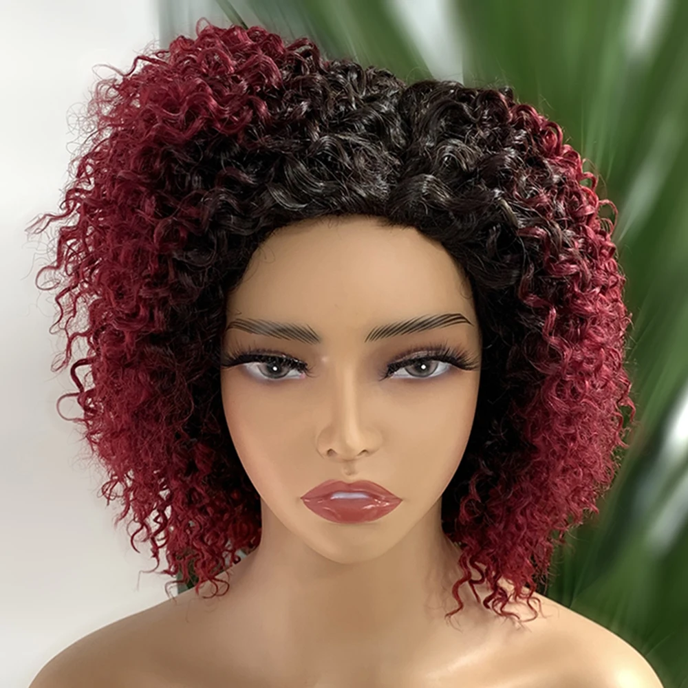 Omber Red Human Hair Wigs Colored Machine-Made Wigs 100% Human Hair Non Lace Wig Natural Looking Jerry Pixie Cut Wigs Sophies