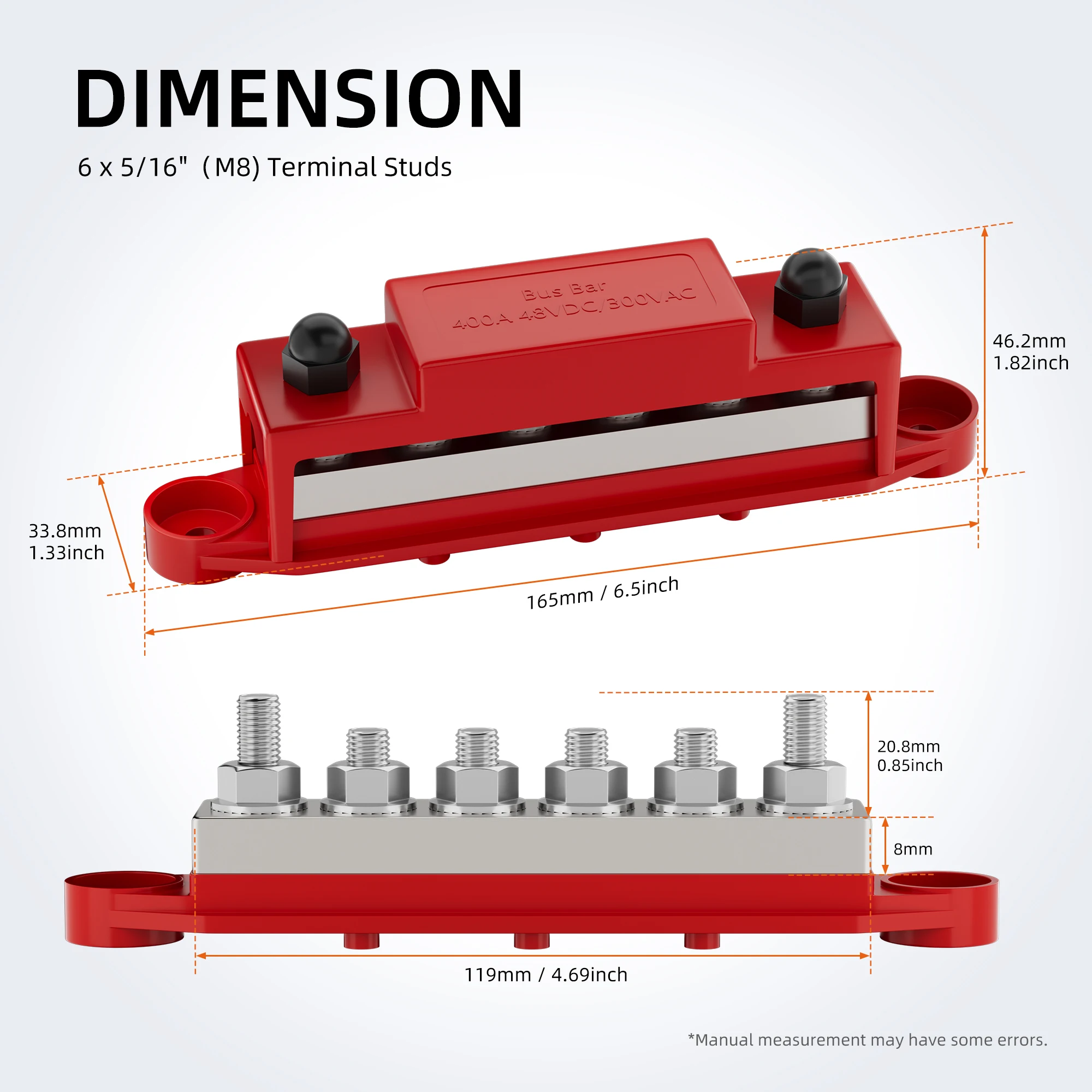 400A Bus Bar 12V Power Distribution Block 6 x 5/16\