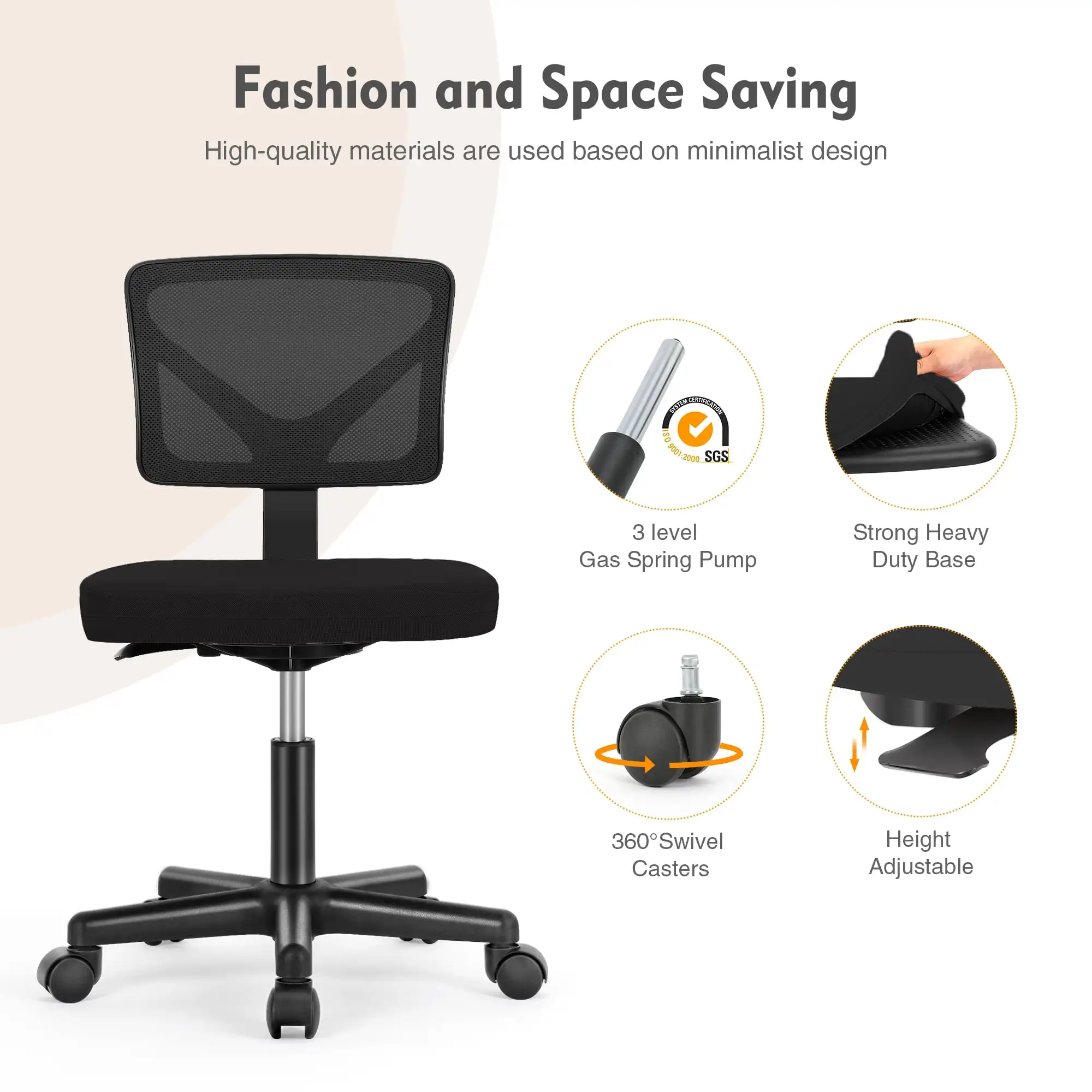 Mesh Task Chair with Padded Seat for Home Office Black