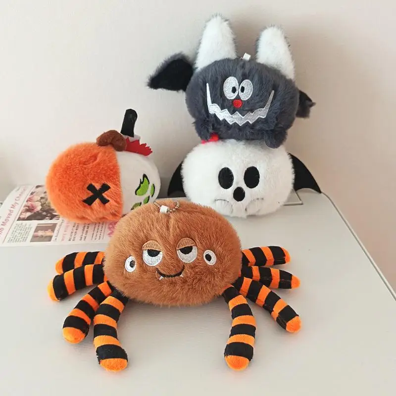 Cute Halloween Plush Keychain Cartoon Bat Ghost Pumpkin Design Durable Bag Charm Backpack Pendant for Holiday Decor Gifts