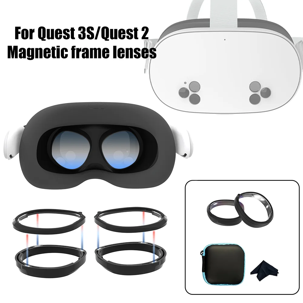 Magnetic Myopia Lens Frame for Quest 3S/Quest 2 VR Accessories – Secure and Easy Snap-On For Oculus Quest 2/Quest 3S Optical