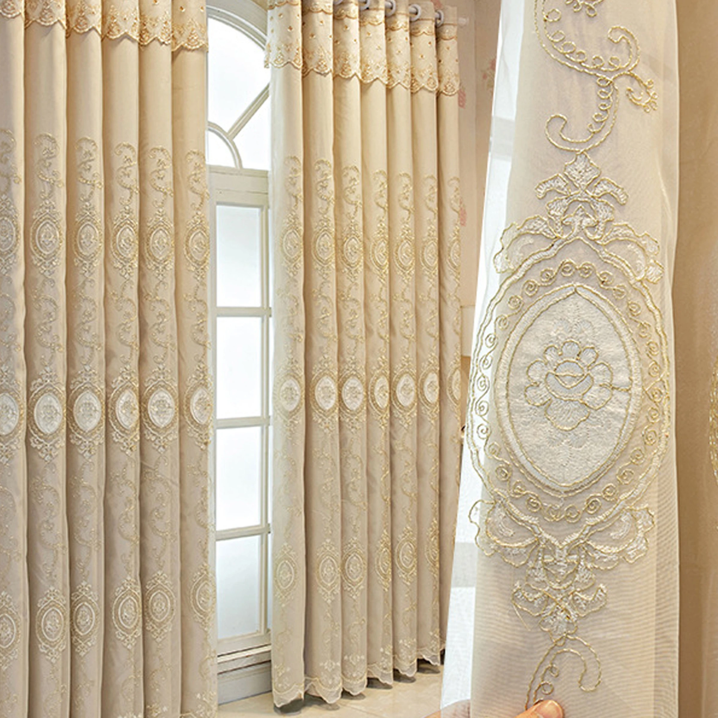 

1Pc French Luxury Flower Embroidery Double Layer Blackout Curtains,sunscreen,heat insulating,home decor