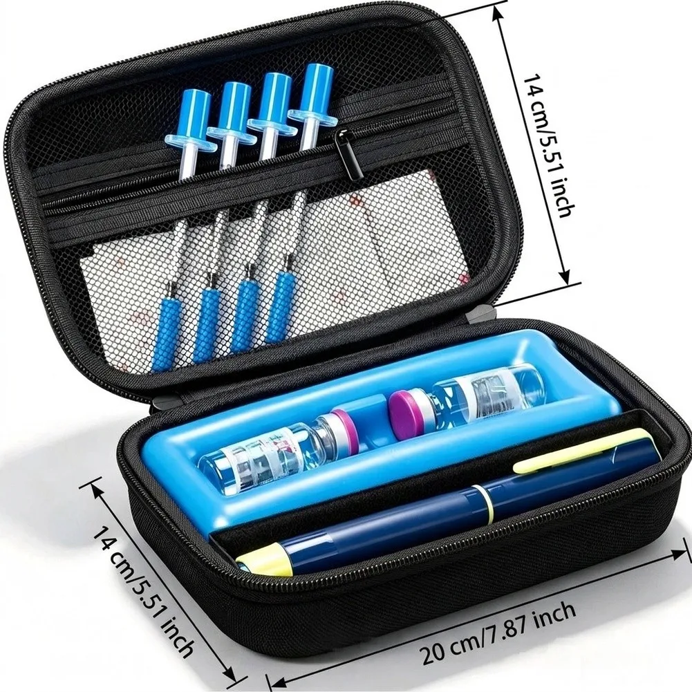 Peptide Cooler Travel Case Insulated EVA 20x14cm Black Bag for 2 Medicine Vials and 1 Insulin Pen Portable Storage