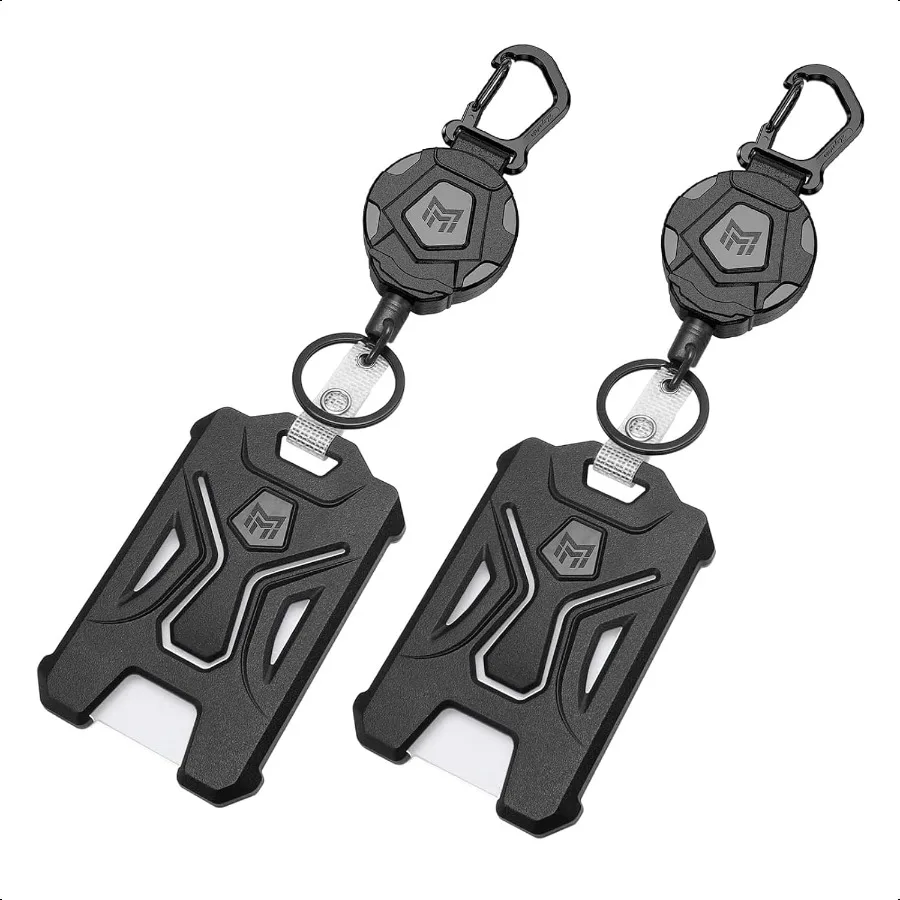 

2Pack Retractable Badge Holder Heavy Duty Carabiner Keychain Tactical ID Card Holder with 31.5 Retractable Badge Reel Black