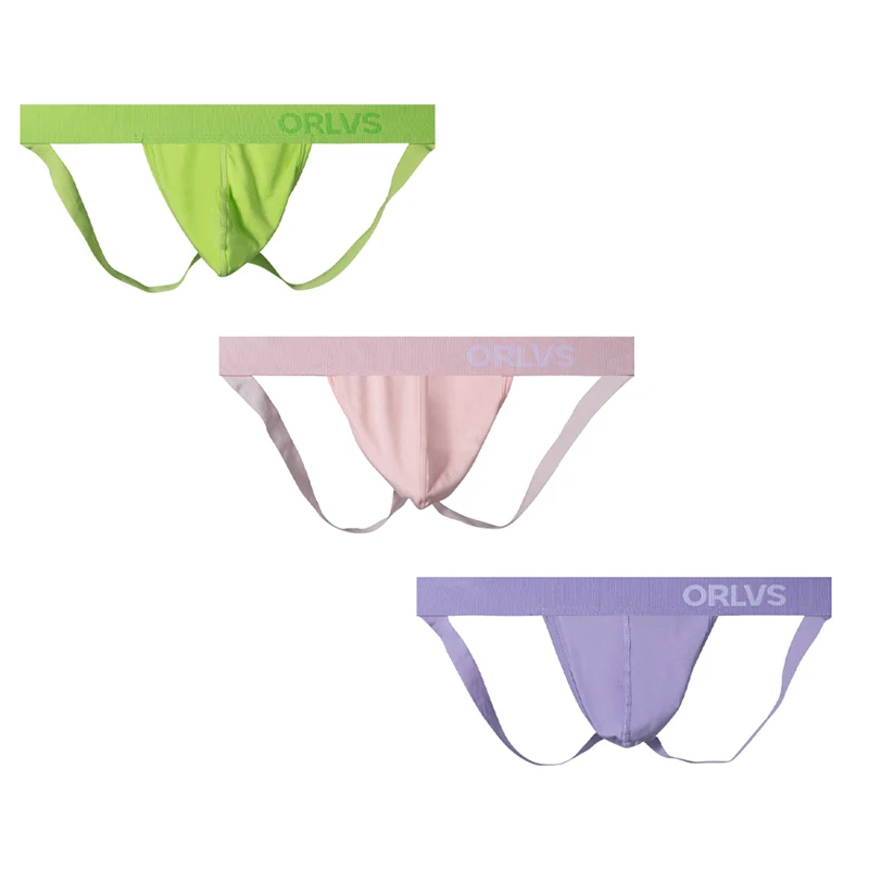 

3 PCS Men's Modal Barely-There Jockstraps U Convex Pouch Bright Solid Color Elastic Waistband Sexy Daily Underwear