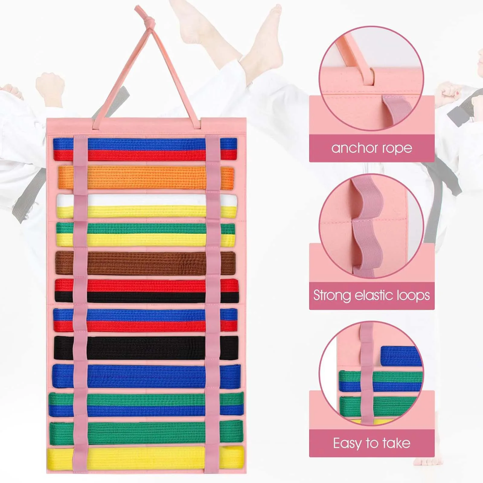 Taekwondo Belt Storage Wall Hanging Karate Belt Display Felt Cloth Collection Belt Display Holder for Taekwondo MMA Judo