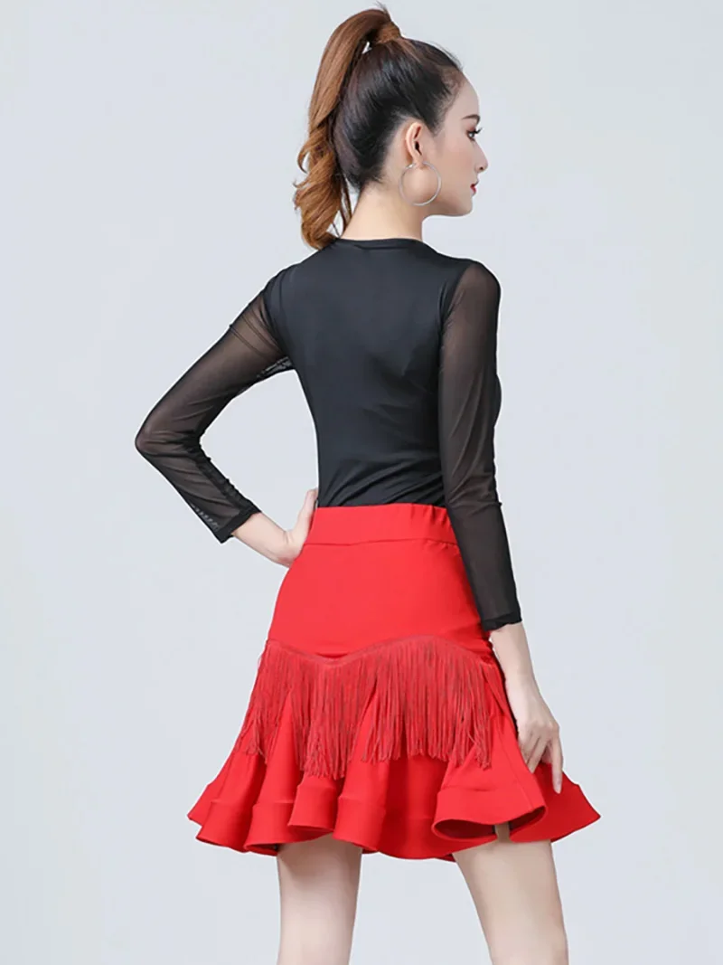 Vrouwen Latin Dans Rokken Ballroom Rumba Samba Kwastjes Danskleding Volwassen Training Performance Fishbone Rok Kostuums
