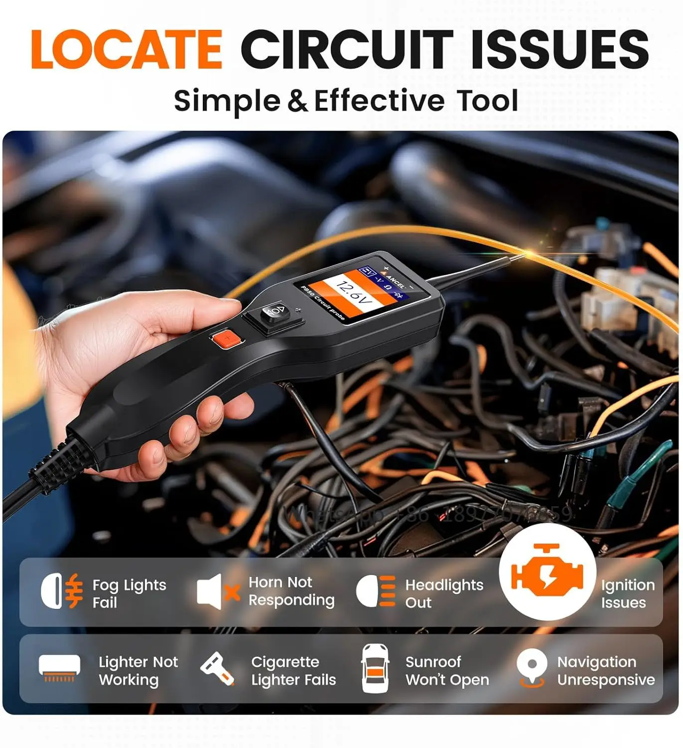 PB50 12 فولت/24 فولت دائرة الطاقة التحقيق تستر السيارات الكهربائية أداة تشخيصية 13FT كابل التيار المتناوب تيار مستمر الجهد قصيرة مكتشف ديود #4