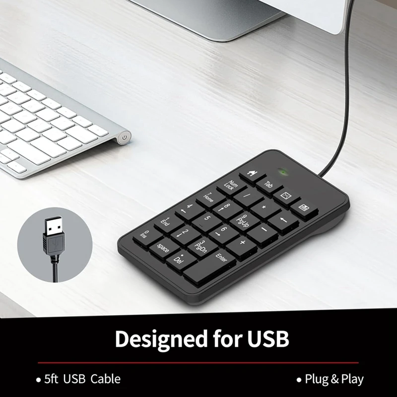 Wired Number Pad, USB 23 Key Numeric Keypad Financial Accounting Keyboard Office Accessories For Laptop, PC, Computer