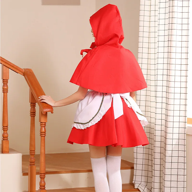 السيدات loween الاسمية زي الرداء الأحمر الصغير وتنورة أداء الذئب السيئ الكبير المئزر المخرز المحملة مجموعة