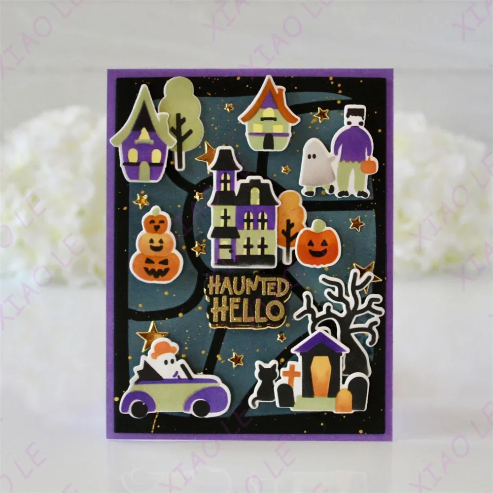 Happy Halloween Haunted Boo Metallo Fustelle Stencil per Scrapbooking Timbro Album fotografico Decorativo Goffratura Taglio Die Carta fai da te