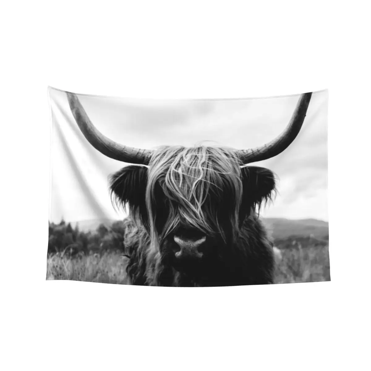 

Scottish Highland Cattle - Black and White Animal Photography Tapestry Living Room Decoration Decor Home Tapestry