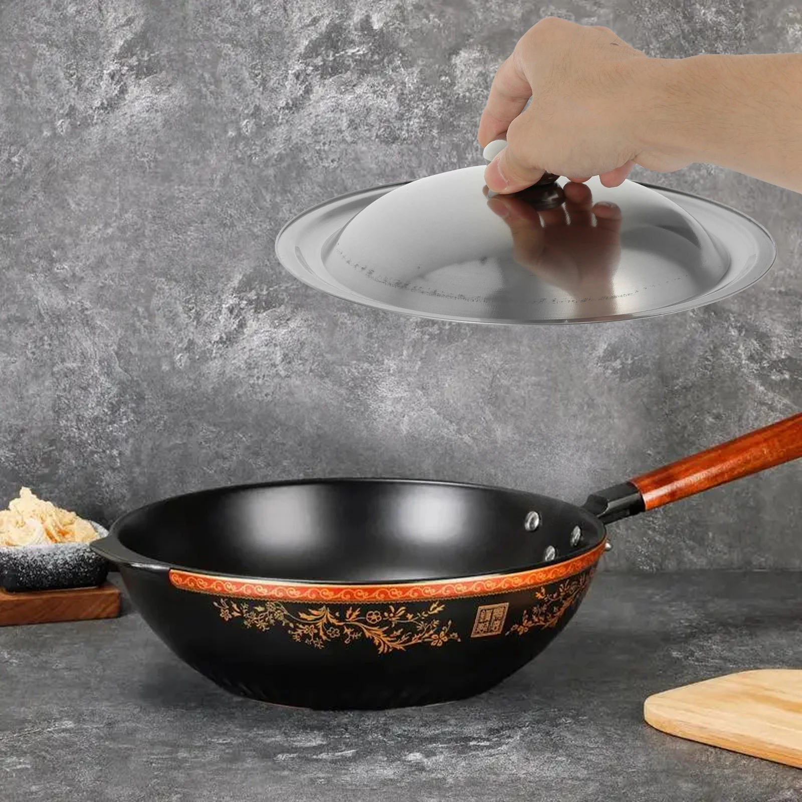 

Stainless Steel Wok Lid Universal For Pots Pans Frying Pan Cover Kitchen Cookware Replacement Round Dome Grease Splatter