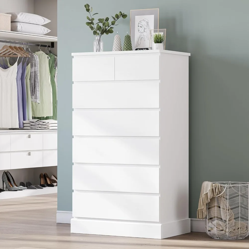 

White Tall Dresser for Bedroom with 7 Drawers, 51.8" Tall Dressers & Chests of Drawers, Modern Wood Closet Organizer and Storag