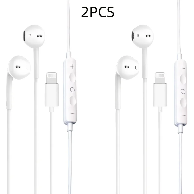 Wired headphones with built-in microphone and volume control, compatible with iPhone 14/13/12/11 Pro Max/Xs/Xr/X/7/8 Plus, white view 5