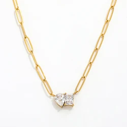 Joolim Jewelry High End PVD Wholesale Chic Triangle&Rectangle Zirconia Pendant Pin Link Chain Stainless Steel Necklace for Women