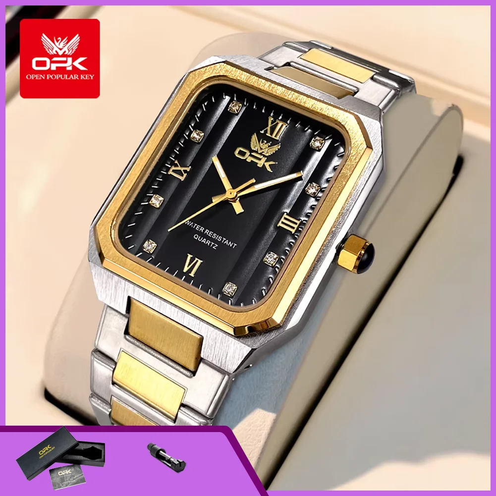

OPK 6043 Square Quartz Wrist Watches for Men Steel Strap Waterproof Luminous Elegant Fashion Men's Watches Luxury Man Watch