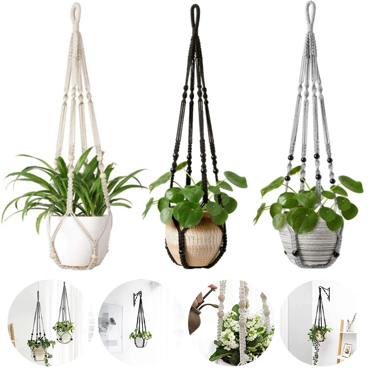 Gardening Green Plant Hanging Basket Cotton Rope Hanger Flower Pot Handmade Macrame Plant Hangers Courtyard Balcony Home Decor