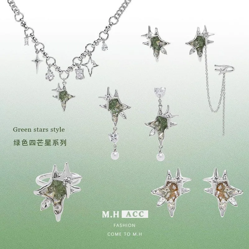 

Original Design Green Four-pointed Star Gradient Earrings Niche and High-end Fresh Ear Stud Light Luxury Jewelry Wholesale 2025