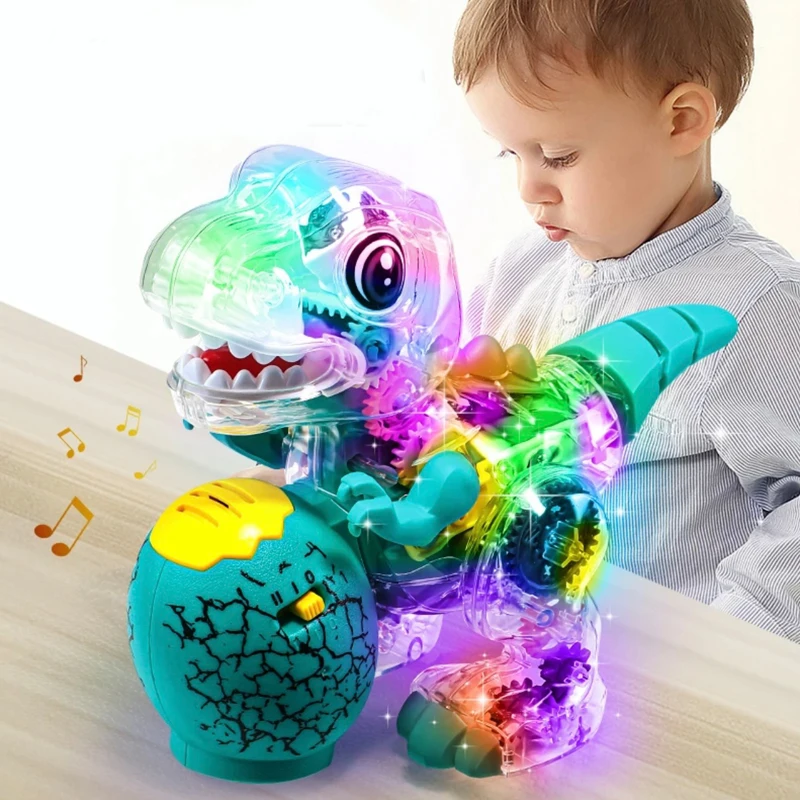 

Electric Dinosaur Toy for Kids Universal Walking Simulation Transparent Gear Colorful Sound And Light Baby Favorite Gift