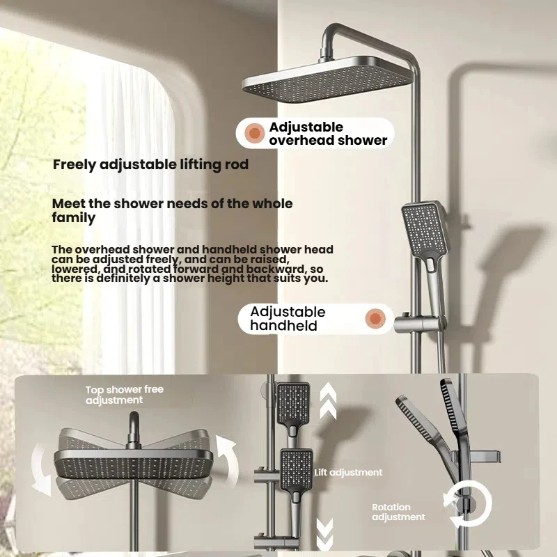 Conjunto de chuveiro de banheiro dourado, alça multifuncional, tipo água quente e fria, núcleo de válvula de latão, sistema de chuveiro pressurizado doméstico