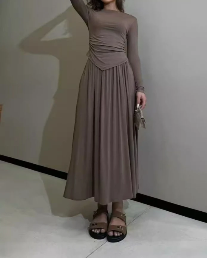 

2025 Новый стильный трикотажный топ неправильной формы для похудения и комплект с юбкой в полный рост с высокой талией