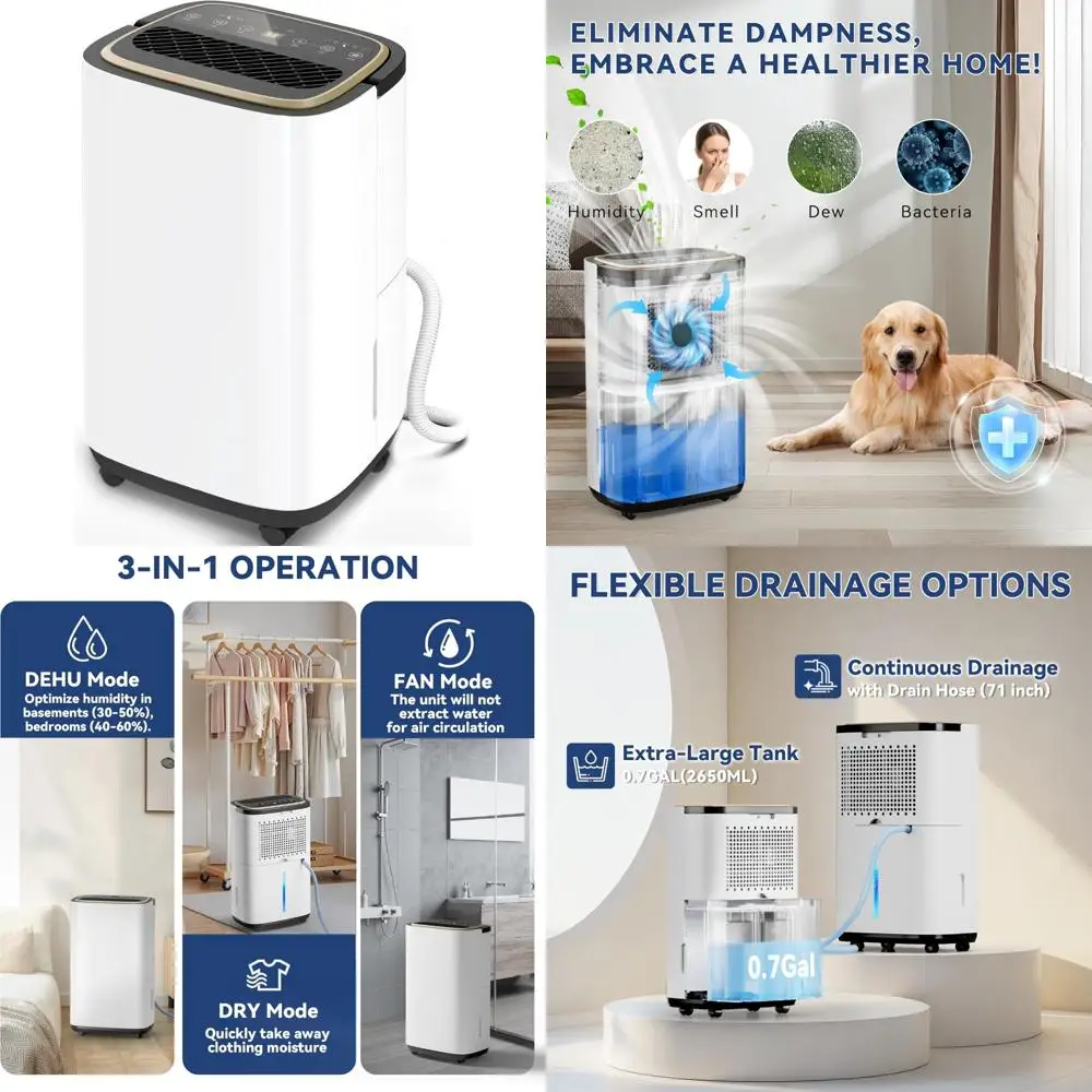 

Large 30-Pint Compressor Dehumidifier for Home, Continuous Drain, 2500 Sq.Ft Basement, Ideal for Garage and Humid Spaces