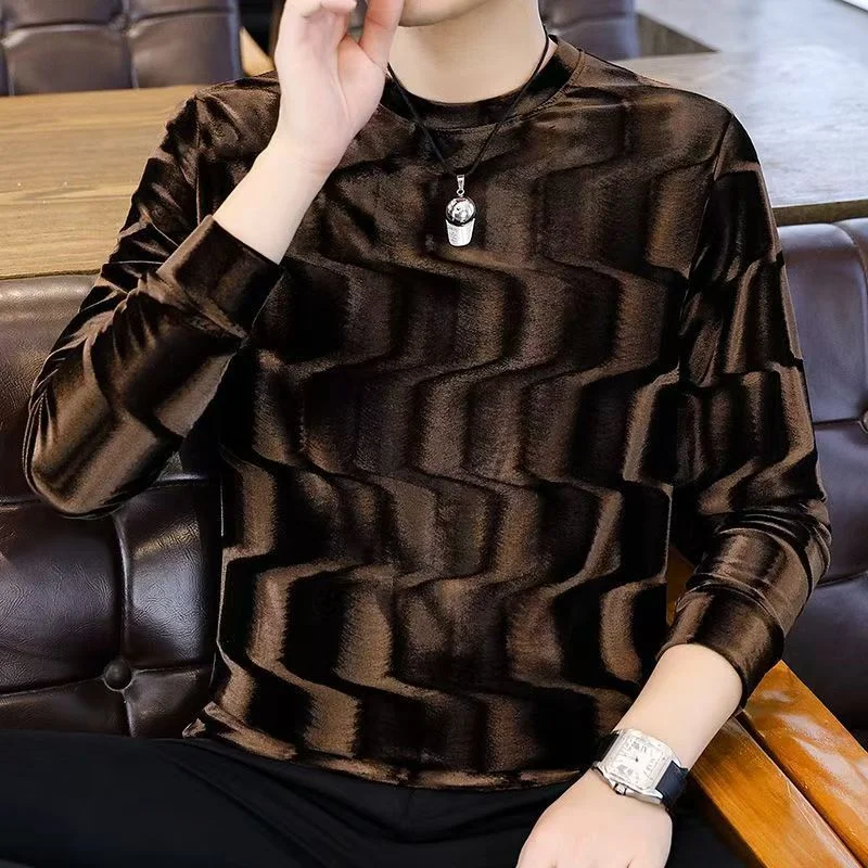 New Autumn Men's German Velvet Sweatshirt Long-sleeved Base Shirt Round Neck T-shirt Loose Casual Versatile Top