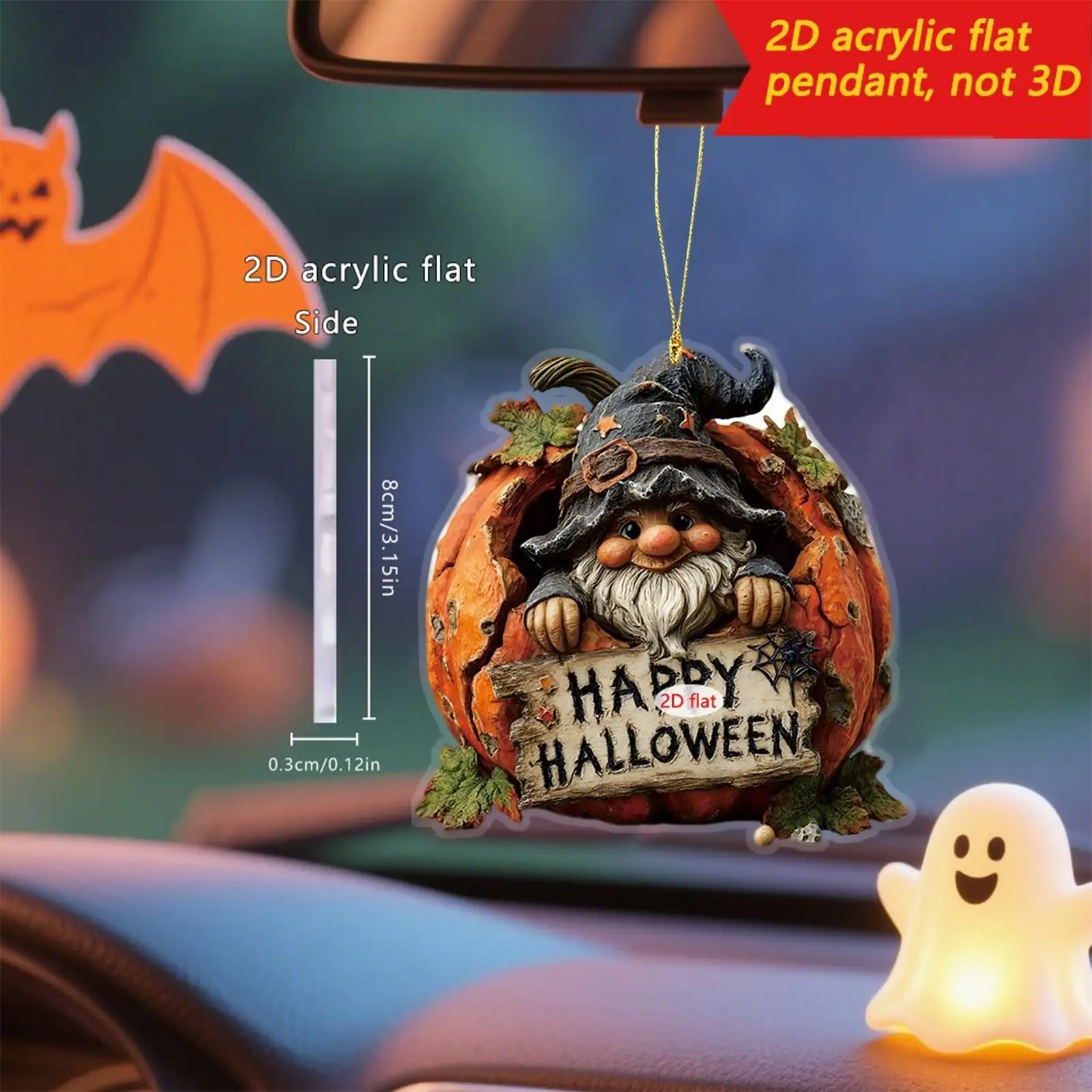 

Halloween Ornaments Gnome Pumpkin Rear View Mirror Accessories 2D Acrylic Halloween Charm Pendant for Party Decoration