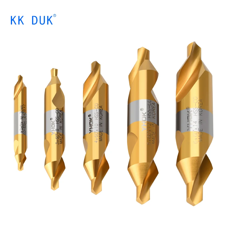 한국 YHOK 코발트 HSS-CO, 60 ° 중심 드릴, 주석 코팅, 0.5mm-6.0mm 드릴 비트, 100L, 150L, 비코팅, 1 개