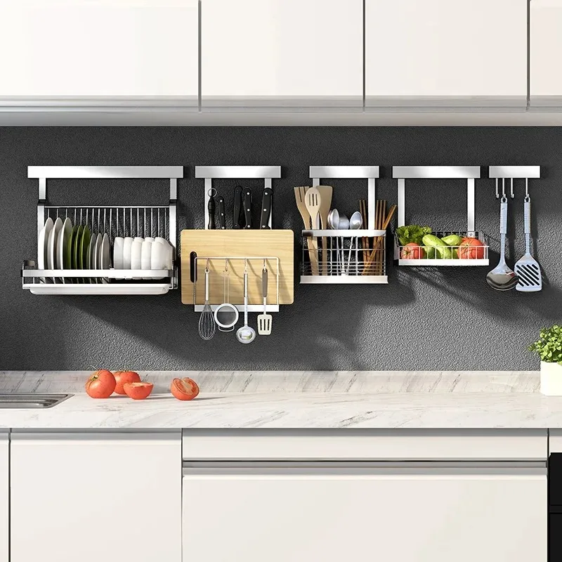 Classic Stainless Steel Kitchen Set Utensil Hanging Storage Wall Mount Folding Dish Spice Rack Shelf Corner Shelves Organizer