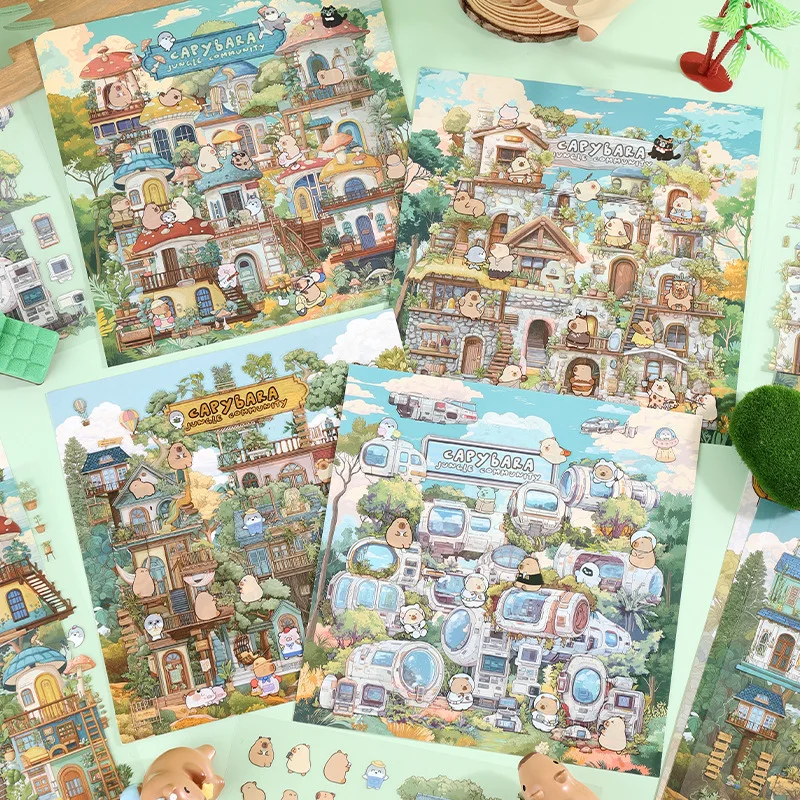 

Card Lover 3 шт. [Серия Community Capybara Jungle] Пейзажные наклейки 3D материал Грибное сообщество Племя Сообщество Наклейки