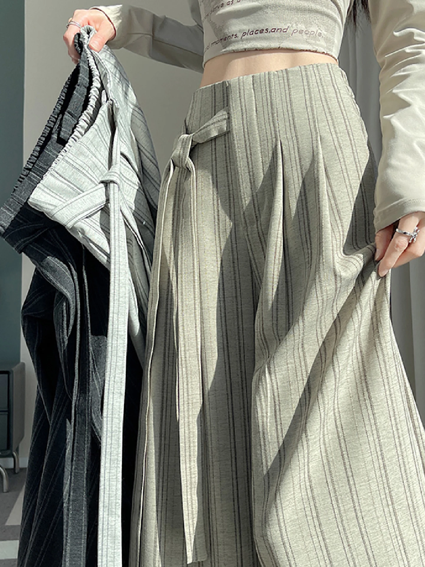 

Корейские брюки в полоску с узлами, женские, весенне-осенние, струящиеся, легкие, высококачественные, свободные, повседневные, широкие брюки