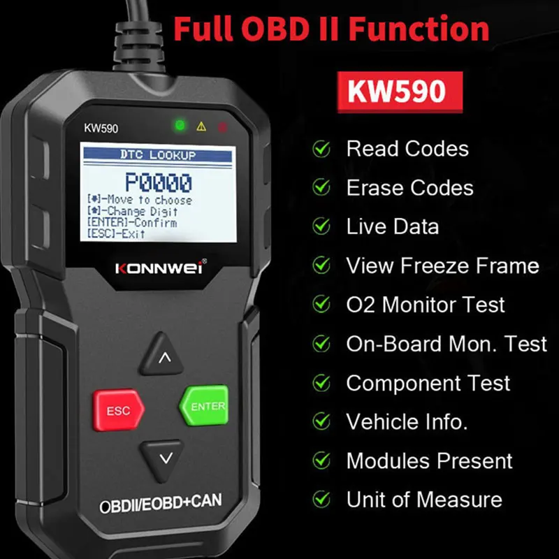 

Сканер OBD2 KONNWEI KW590 Автомобильные диагностические инструменты Автомобильный считыватель кодов OBDII Поддержка автомобилей и языков нескольких брендов Бесплатное обновление