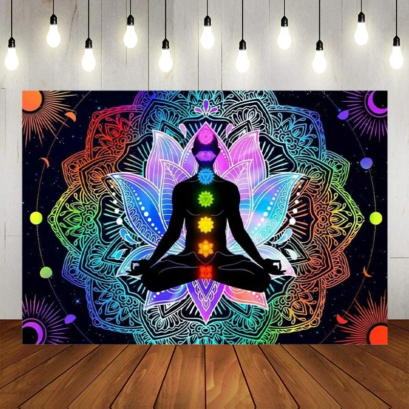 

Seven Chakra Photographic Background Meditation Spiritual Yoga BackdropHippie Mandala Trippy Hanging Bedroom College Dorm Banne