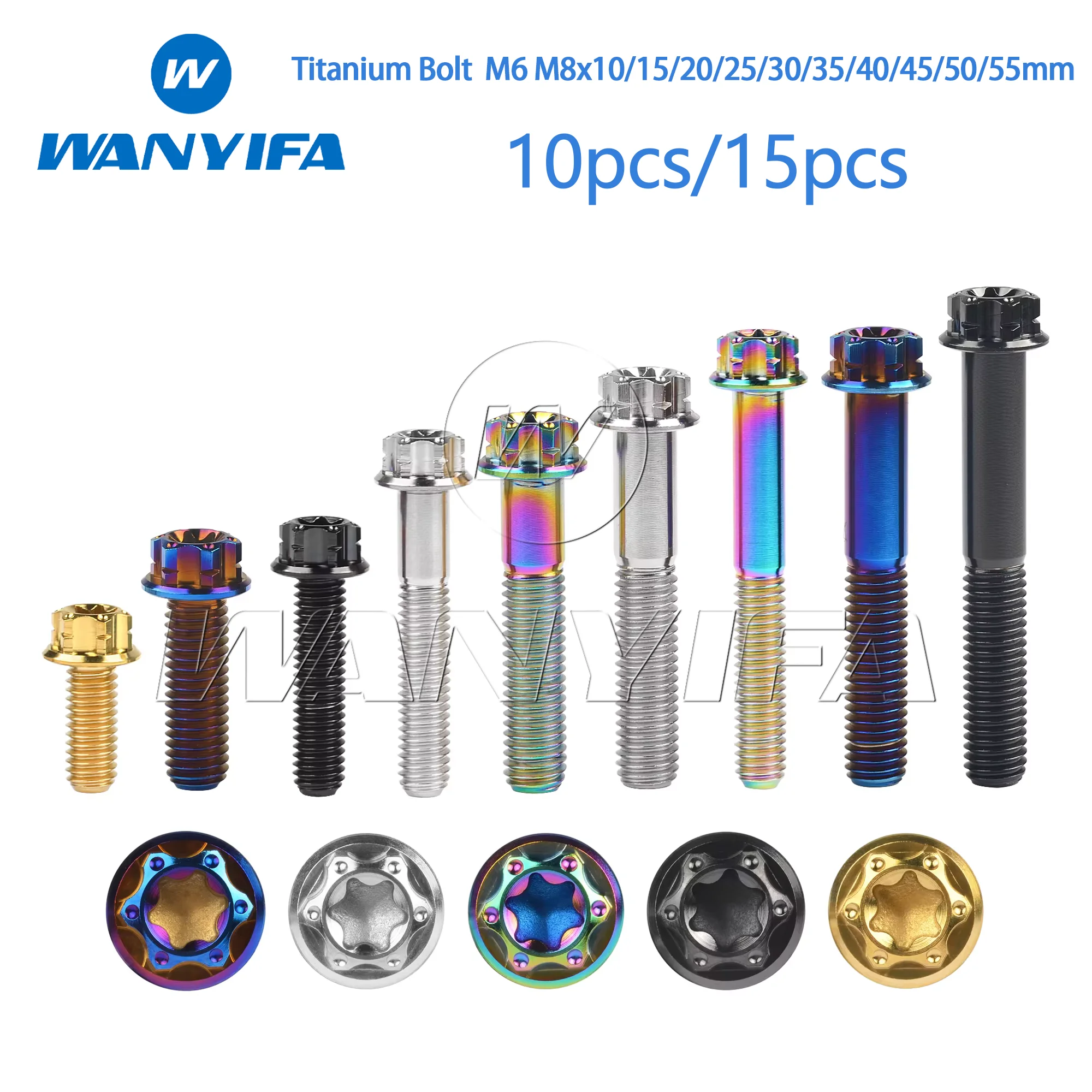 

Wanyifa Titanium Bolt M6 M8x10/15/20/25/30/35/40/45/50/55mm Torx Flange Head for Motorcycle Modification Decoration 10/15pcs