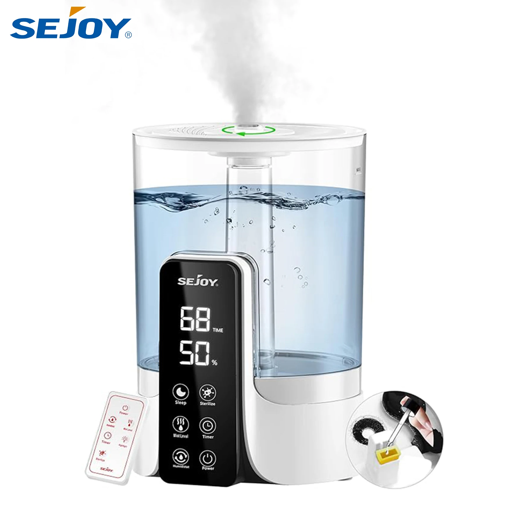 

SEJOY увлажнитель для спальни, больших помещений и младенцев, ультразвуковой настольный увлажнитель с прохладным туманом, вращающаяся насадка, бесшумный
